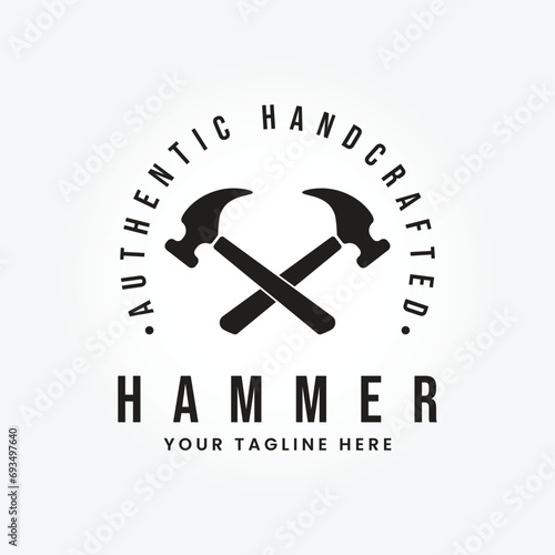 crossing vintage hammer logo vector illustration design, carpentry tool icon symbol