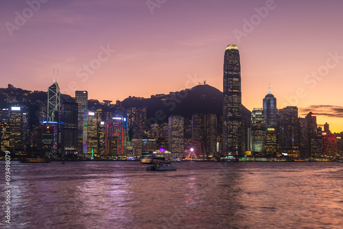 Photography night view of victoria harbor and hongkong island in hong kong, China