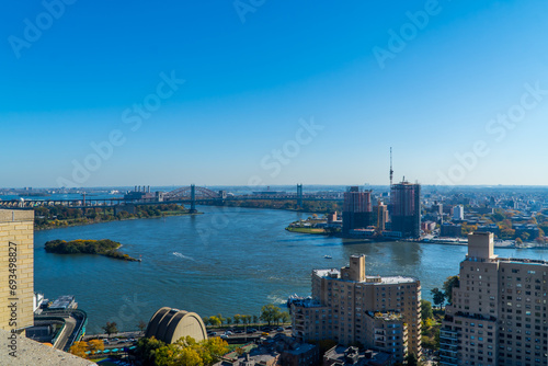 Aerial view of the East River in Manhattan from the Upper East Side photo