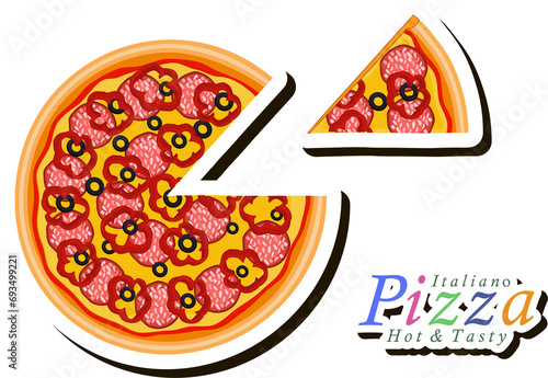 Illustration on theme big hot tasty pizza to pizzeria menu photo
