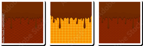 Photography Illustration on theme sticky syrup on waffle with cell, dessert appetizing cooki