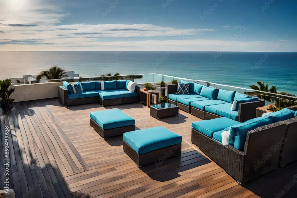 rooftop deck at luxury home overlooking beach