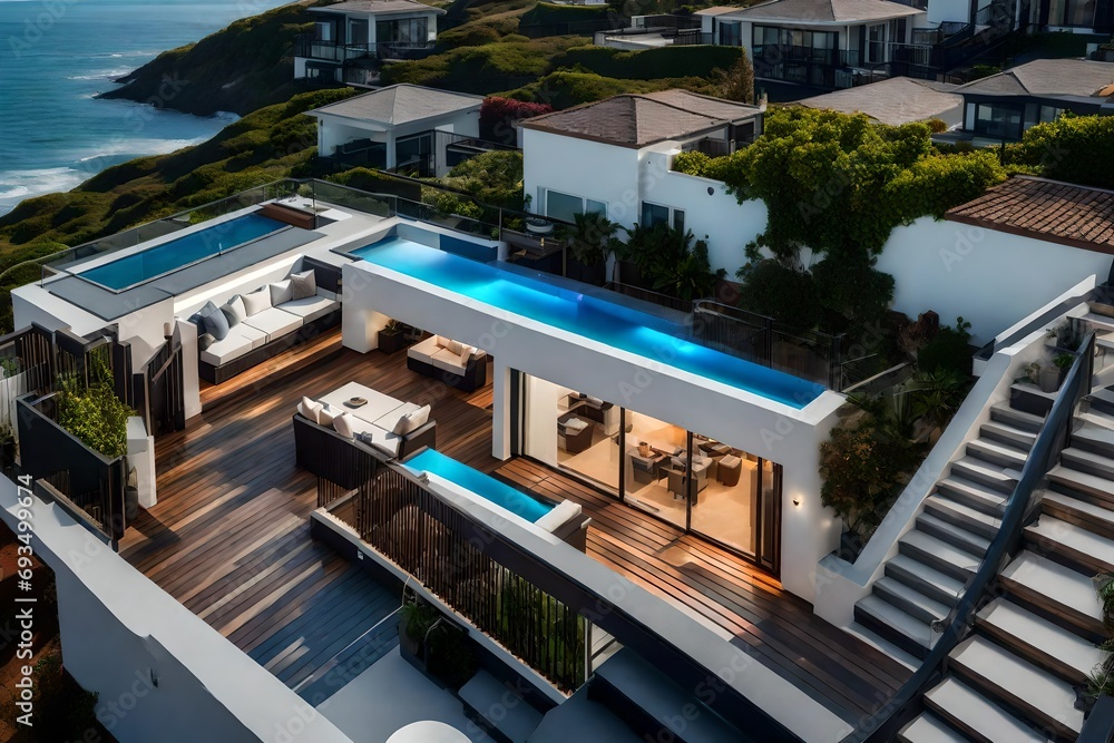 **rooftop deck at luxury home overlooking beach