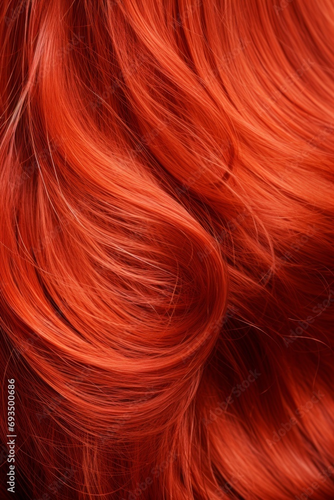 Red hair texture close-up, brightly red healthy wavy female hair Red hair texture close-up, brightly red healthy wavy female hair