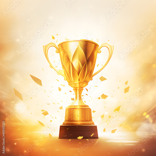 Watercolor gold trophy cup isolated on golden background