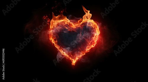 Burning heart made of flames on dark background