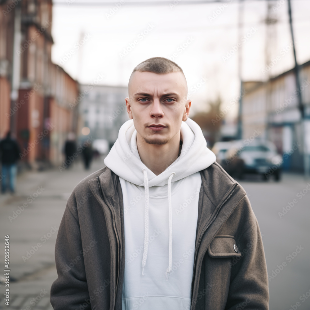Portrait young hateful skinhead outside Portrait young hateful skinhead outside
