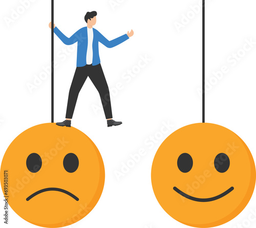 Businessmen try to change feelings,optimism, happiness or positive thinking to inspire other people to be happy, emotional intelligence or balance between happiness and sadness.

