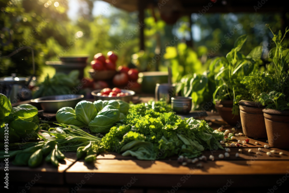 A home kitchen garden filled with aromatic herbs, encouraging the incorporation of fresh flavors into daily meals. Concept of culinary cultivation. Generative Ai. A home kitchen garden filled with aromatic herbs, encouraging the incorporation of fresh flavors into daily meals. Concept of culinary cultivation. Generative Ai.