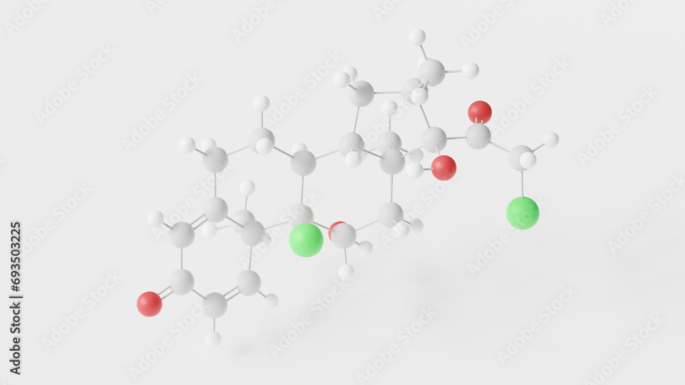 mometasone molecule 3d, molecular structure, ball and stick model, structural chemical formula steroid medication mometasone molecule 3d, molecular structure, ball and stick model, structural chemical formula steroid medication