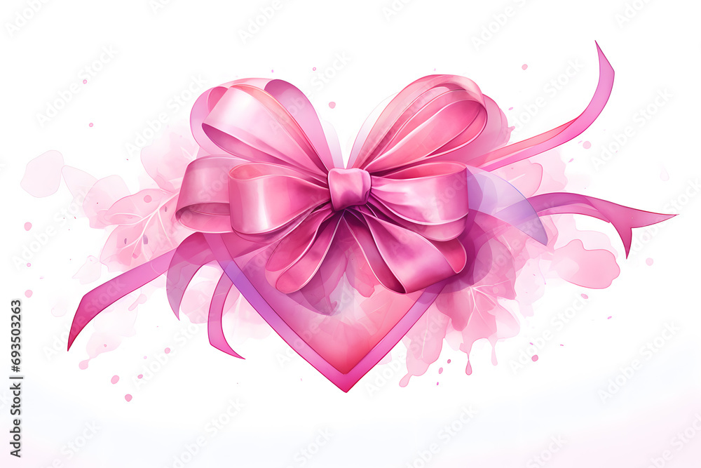 Tender pink heart with pink bow by hand drawn watercolor element for Valentine’s Day Tender pink heart with pink bow by hand drawn watercolor element for Valentine’s Day