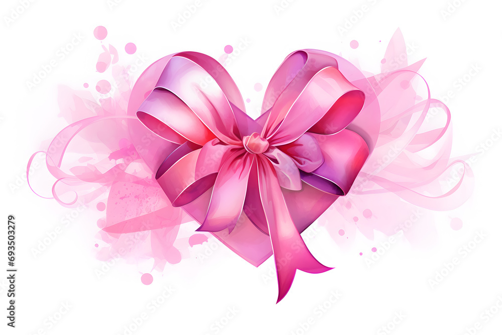 Tender pink heart with pink bow by hand drawn watercolor element for Valentine’s Day Tender pink heart with pink bow by hand drawn watercolor element for Valentine’s Day