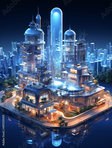 Smart City Future city technology city blueprint illustration
 #693505001