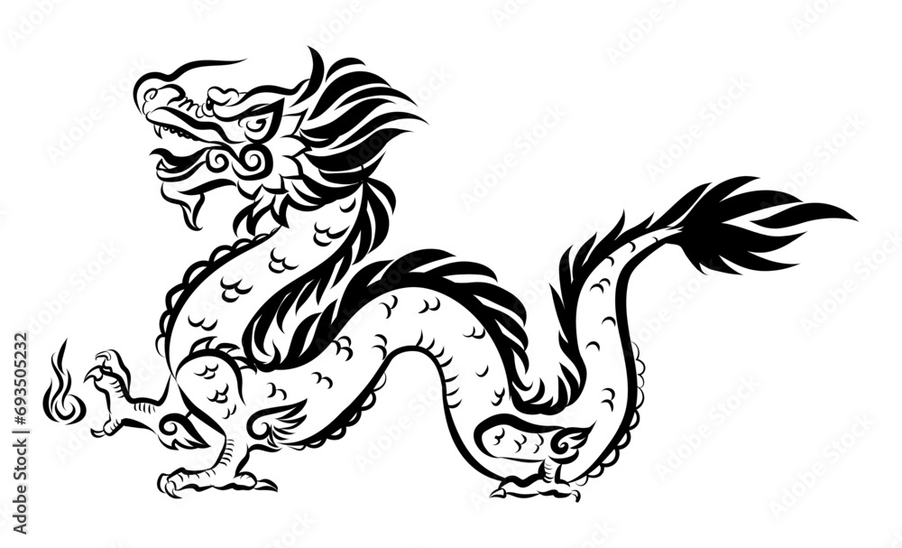 Symbol of New 2024 year. Traditional Chinese Dragon for tattoo design, symbol of New 2024 year Symbol of New 2024 year. Traditional Chinese Dragon for tattoo design, symbol of New 2024 year