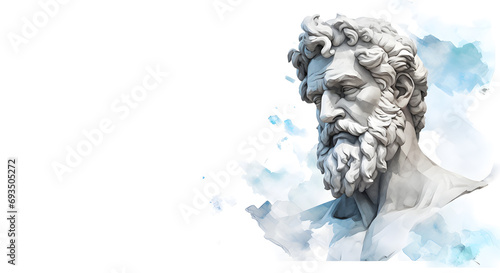 Ancient bust of a man isolated on white background with copy space for text