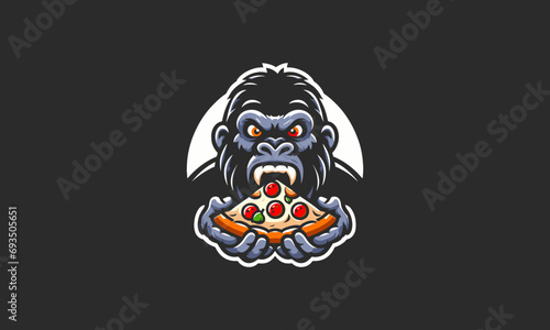 gorilla eat pizza vector illustration logo design