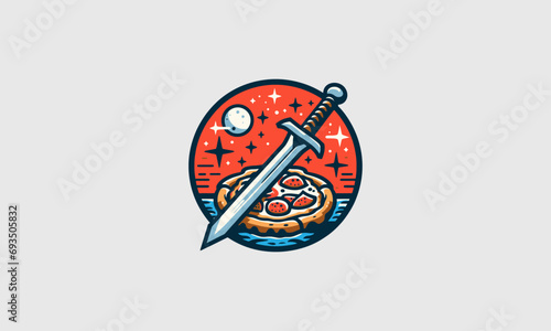 pizza and sword vector illustration logo design