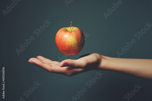 A poignant photograph of a person's hand reaching for an unreachable piece of fruit, illustrating the unattainable standards and perfectionism often associated with eating disorders.