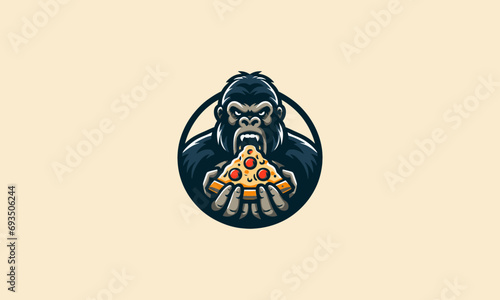 gorilla eat pizza vector illustration logo design