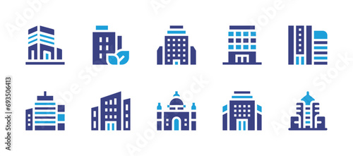 Building icon set. Duotone color. Vector illustration. Containing city, office, building.