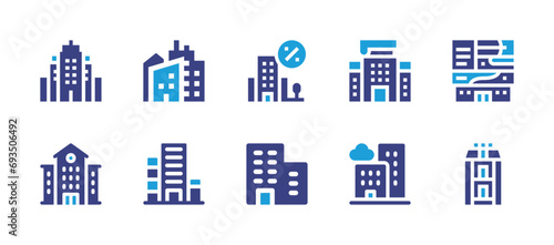 Building icon set. Duotone color. Vector illustration. Containing building, city, buildings, university.