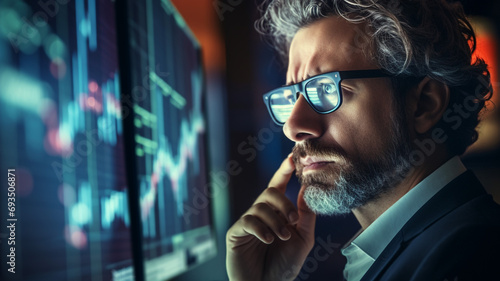 businessman or investor using ai technology for data analysis or tranding stock and currency in market exchange photo