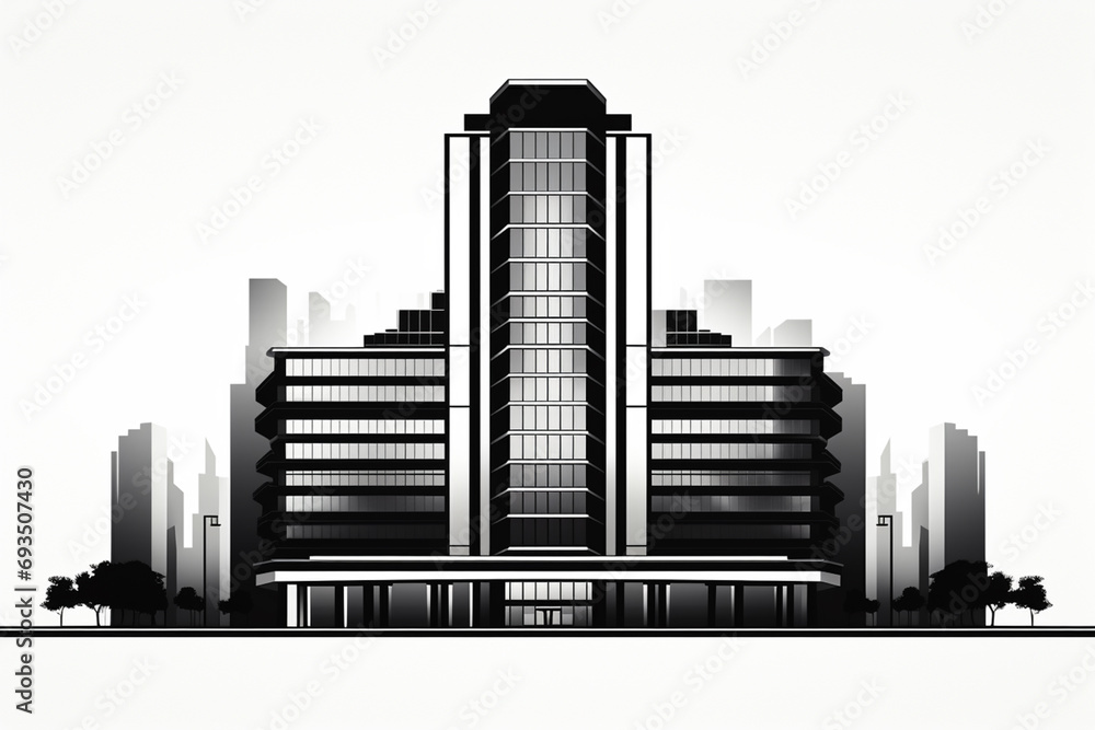 Simplified line art of a skyscraper, symbolizing corporate business.