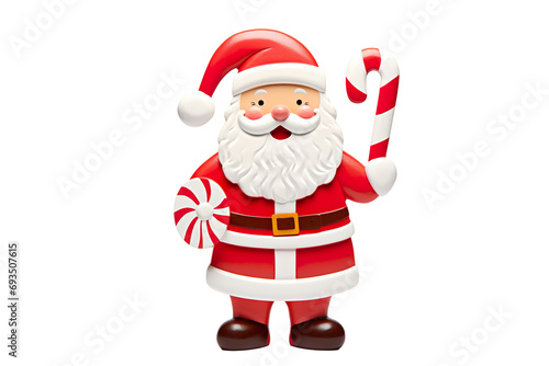a christmas themed santa claus paper craft with a candy cane is shown, isolated on white background PNG © JetHuynh
