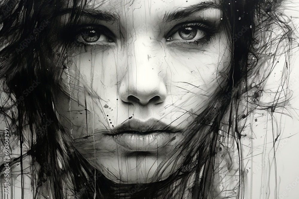Fototapeta premium Experience the awe-inspiring realism of this meticulously rendered portrait. Every intricate detail, from the subject's unique features to their captivating expressions