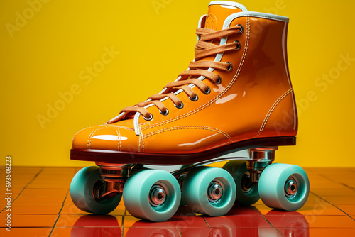 Stylized outline of a classic roller skate on a vibrant background.