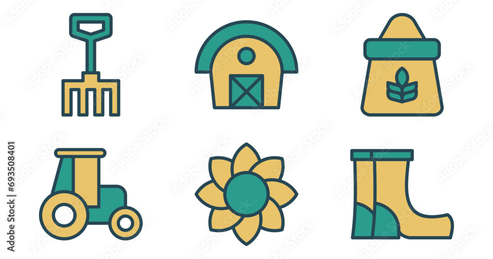 Farm Icons. Vector Graphics Featuring Designs of Barn, Tractor