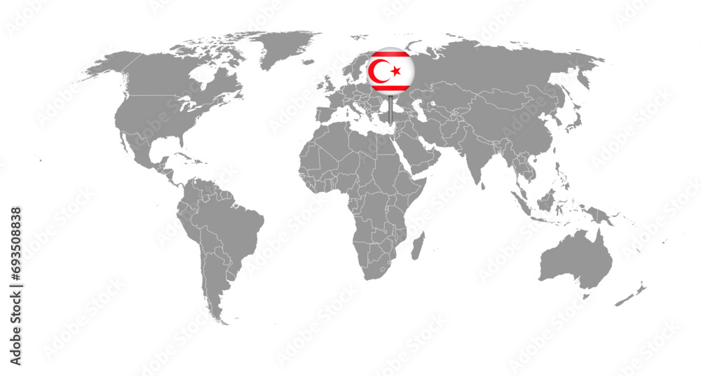Naklejka premium Pin map with Northern Cyprus flag on world map. Vector illustration.