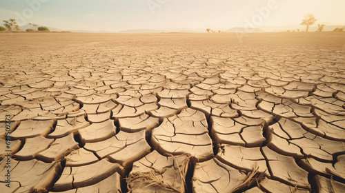 The land is dry and cracked due to global warming. photo