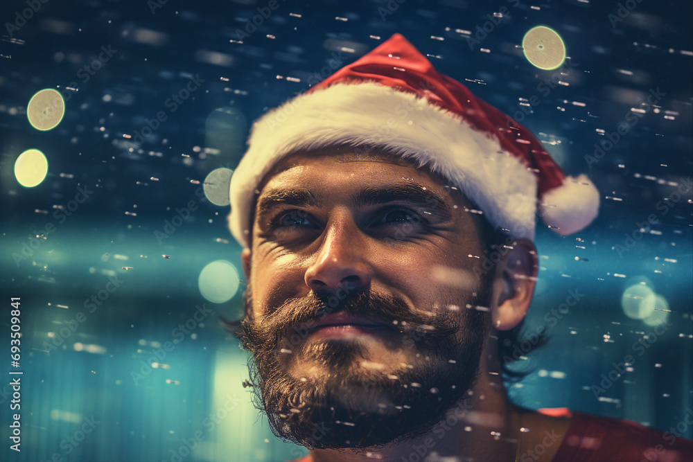 Portrait of cheerful positive man having fun at New Year party near swimming pool generative AI Portrait of cheerful positive man having fun at New Year party near swimming pool generative AI