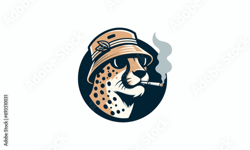 head cheetah wearing hat and smoking vector design