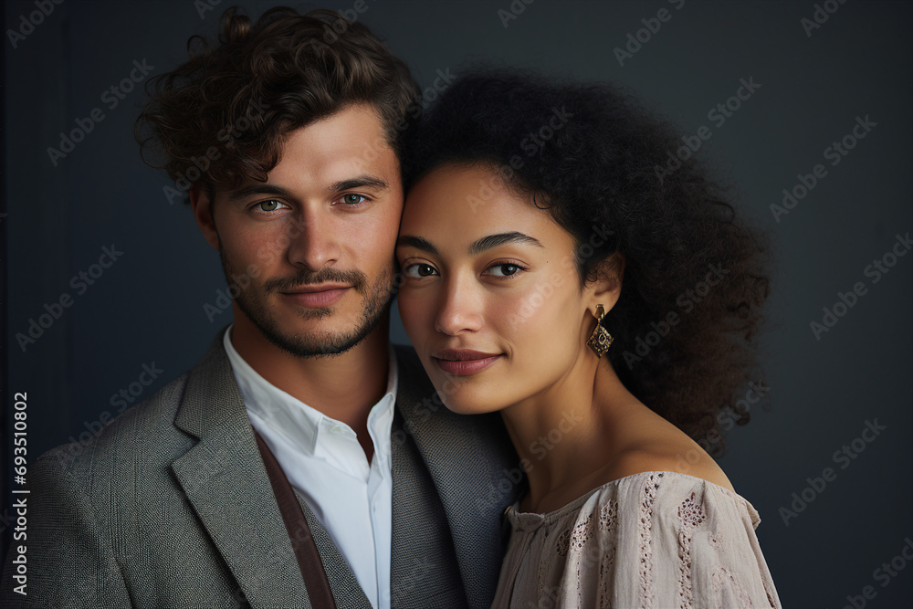 Generative AI portrait of elegant glamour beautiful couple isolated on grey background Generative AI portrait of elegant glamour beautiful couple isolated on grey background