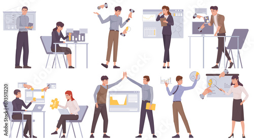 Hand drawn teamwork illustration collection with business character working