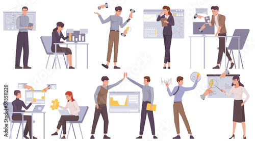 Naklejka Hand drawn teamwork illustration collection with business character working
