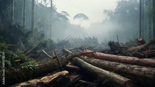 Illegal logging activities in a vibrant rainforest.