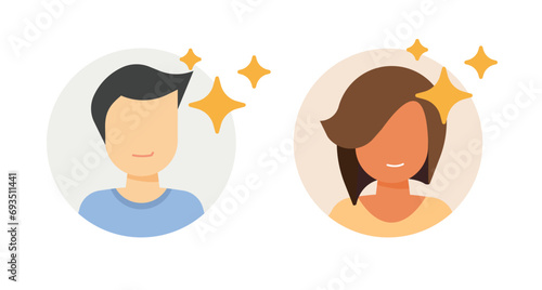 Human person enhance user icon vector graphic flat cartoon, new clean human self improve, fresh mental health, talent capability of man woman, beauty potential boost success, hair style image clipart