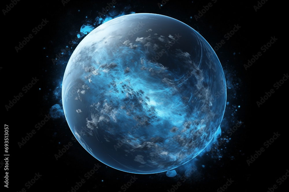 Fototapeta premium planet blue abstract in dark space with dots of stars, fantastic