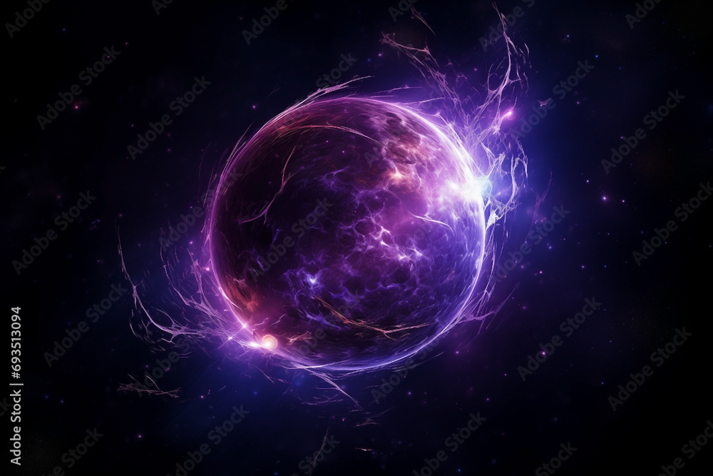planet violet abstract in dark space with dots of stars, fantastic
