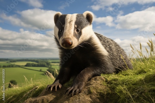 Witness the dedication of a badger hunter as they navigate the picturesque landscape of rolling hills and meadows. With utmost care, they follow the subtle clues left by badgers photo