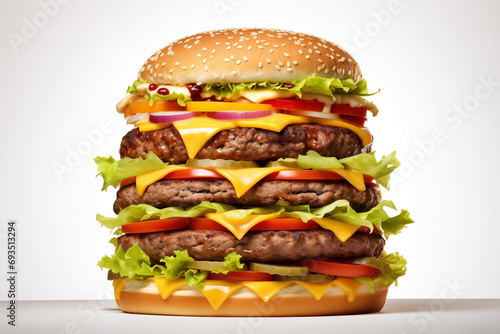 triple cheeseburger isolated on white background photo