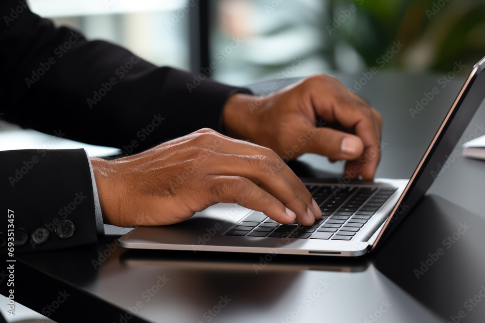 hands of an office worker typing text on a laptop generative ai hands of an office worker typing text on a laptop generative ai