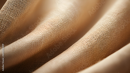Elegant Close-up of Luxurious Ruched Fabric, Revealing Intricate Folds and Textures, Beautiful satin fabric, porous rough beige ocher faux leather. Textured dense fabric draped with folds and waves. 