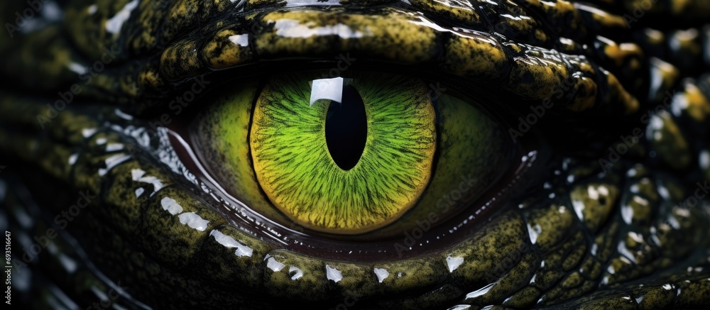 Closeup view of alligator or crocodile eyes.