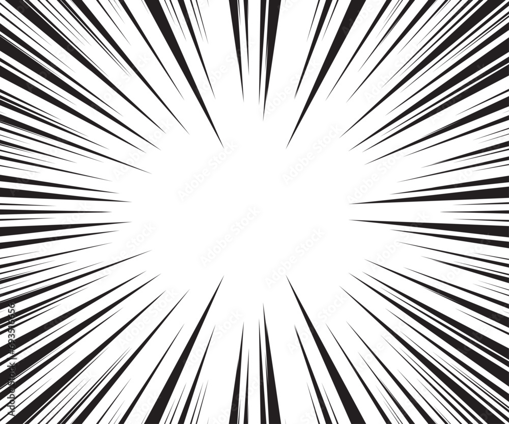 Obraz premium Sun Rays or Explosion Boom for Comic Books Radial Background Vector. Speed rays. Action, speed lines, stripes for comic book frame. Dynamic, speed stripes abstract frame. Comic book background.