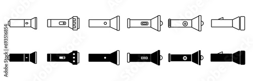 Flashlight icon hand symbol flashlight light element sign, flashlight set on white background eps10