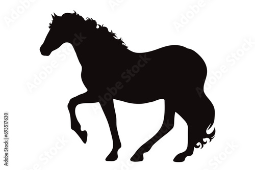 Vector silhouette of horse on white background. Symbol of stallion and horse riding.